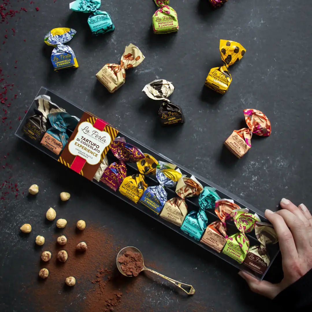 La Perla di Torino Geschenkbox mit 12 Tartufi – 12 Sorten von Nero bis Dubai Style - OLIPASO - Süsses