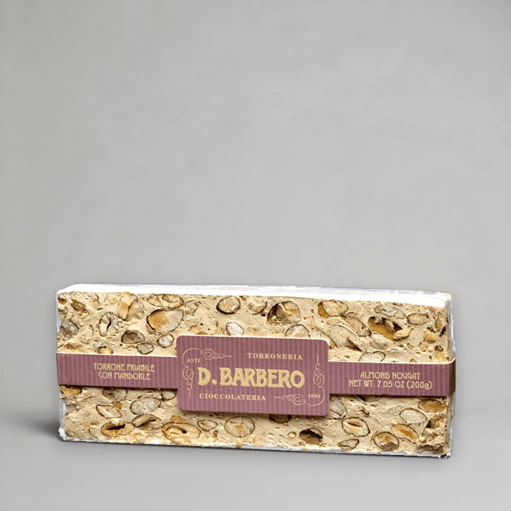 Barbero Torrone friabile con Mandorle 200 g – knuspriger Mandel-Nougat-Riegel aus Asti