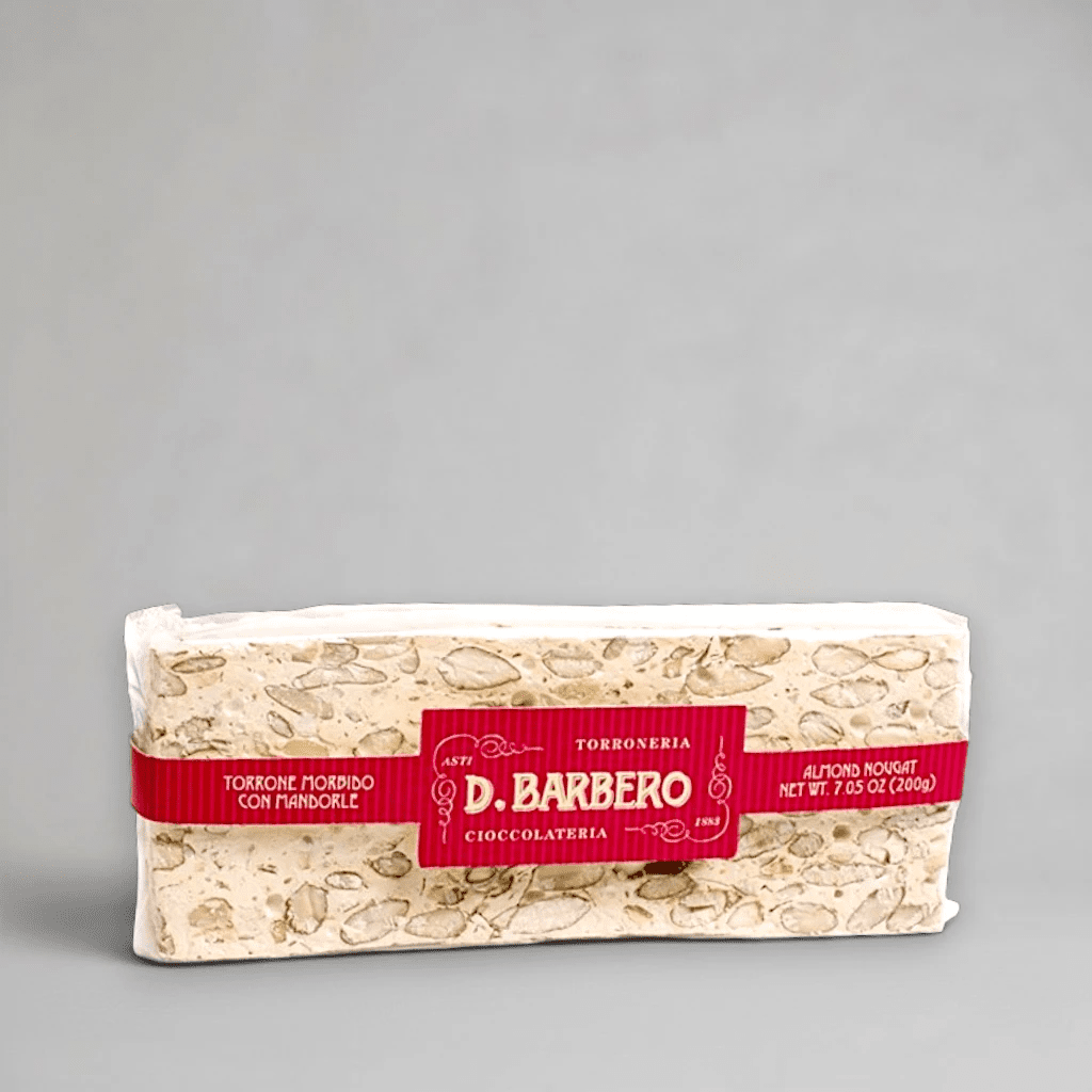 Barbero Torrone morbido con Mandorle 200 g – weicher Mandel-Nougat-Riegel mit kandierter Zitrone aus Asti