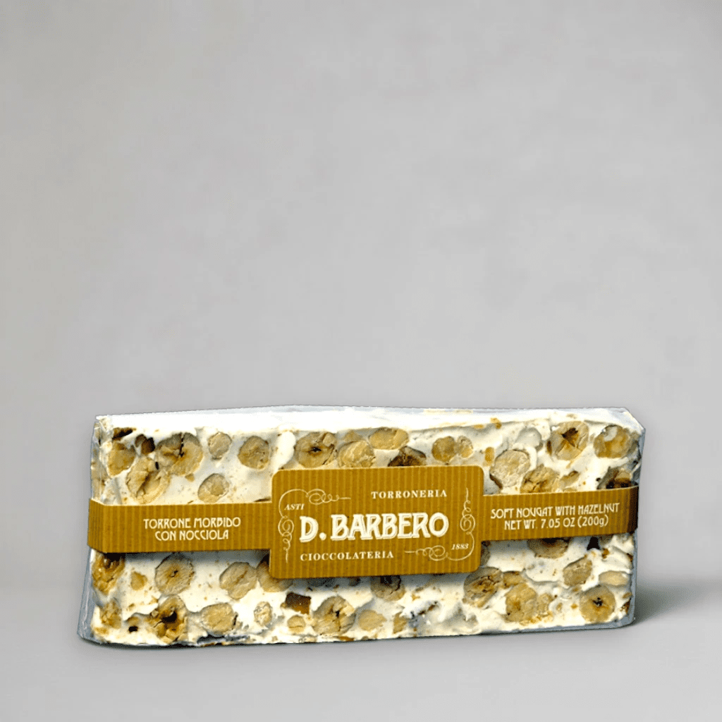 Barbero Torrone morbido con Nocciola 200 g – weicher Haselnuss-Nougat-Riegel mit Orange aus Asti