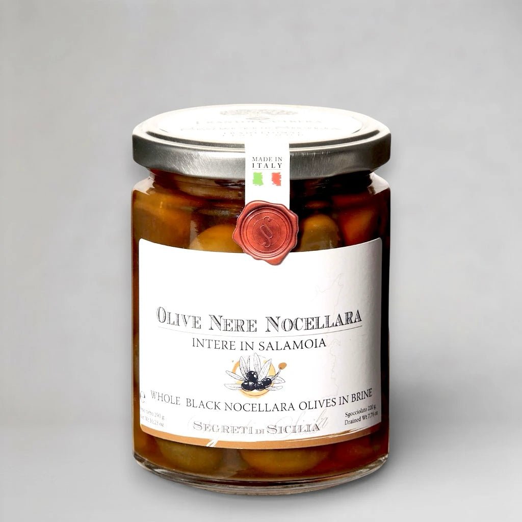 Olive Nere Nocellara - schwarze Nocellaraoliven in Salzlake - OLIPASO - Oliven