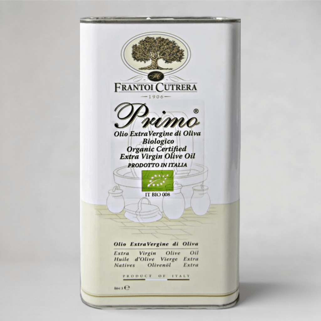 Bild eines 3-Liter-Kanisters Primo Bio Olivenöl von Frantoi Cutrera aus Sizilien