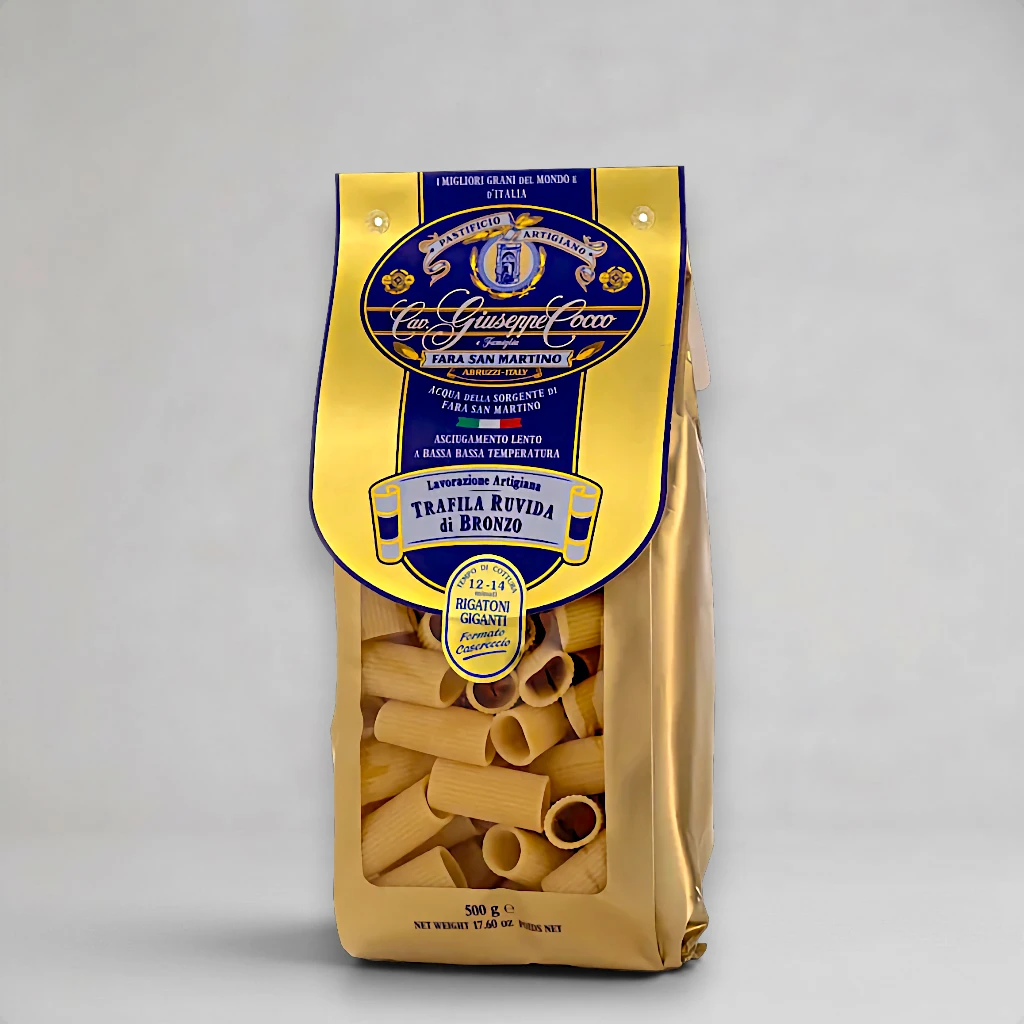 Rigatoni Giganti N.61 von Cav. Giuseppe Cocco – große Bronze-Röhrennudeln aus Hartweizengrieß, 500-g-Packung