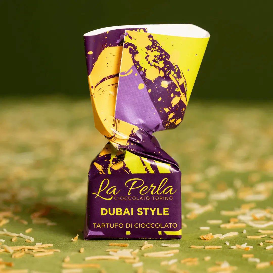 La Perla di Torino Tartufo Dubai Style – Schokoladentrüffel mit Pistazie und Kadayif - OLIPASO - Süsses