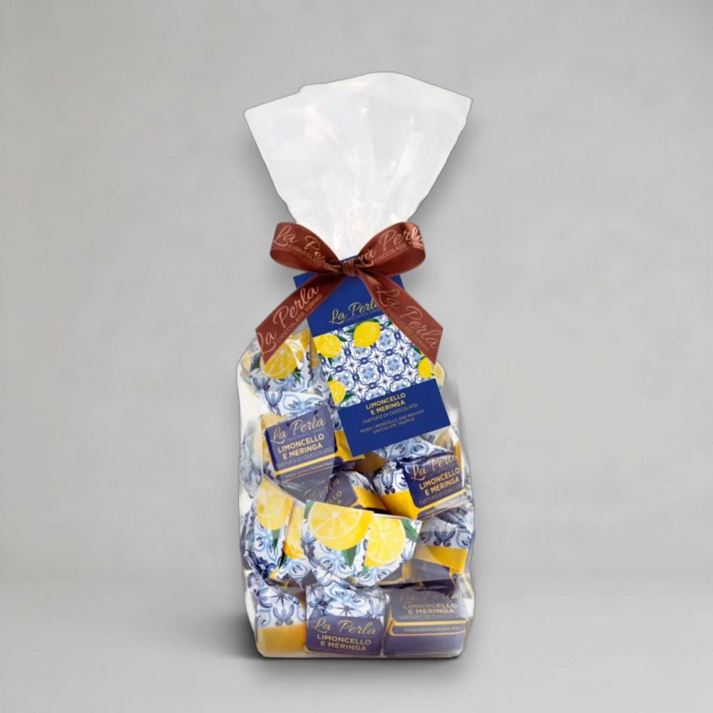 La Perla di Torino Tartufo Limoncello e Meringa – Schokoladentrüffel mit Zitrone und Baiser 200g Beutel - OLIPASO - Süsses