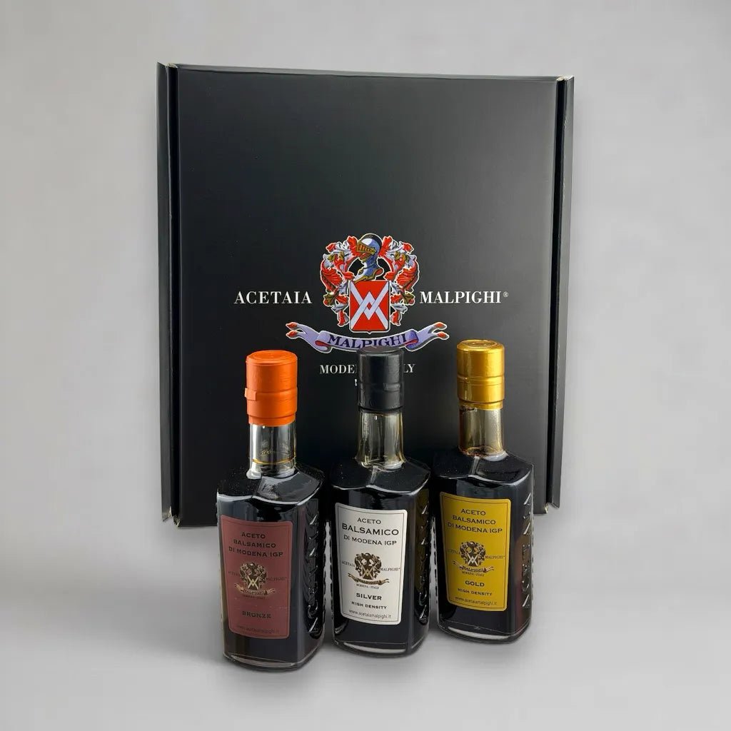 Malpighi Balsamico Geschenkset mit Bronze, Argento und Oro - OLIPASO - Essig