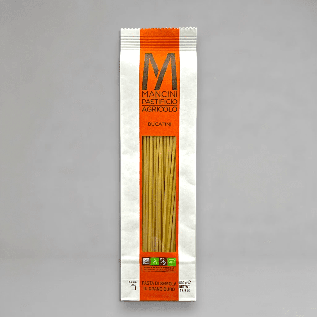 Mancini Bucatini 500 g – Pasta mit Kanal aus Hartweizen aus Eigenanbau in den Marken
