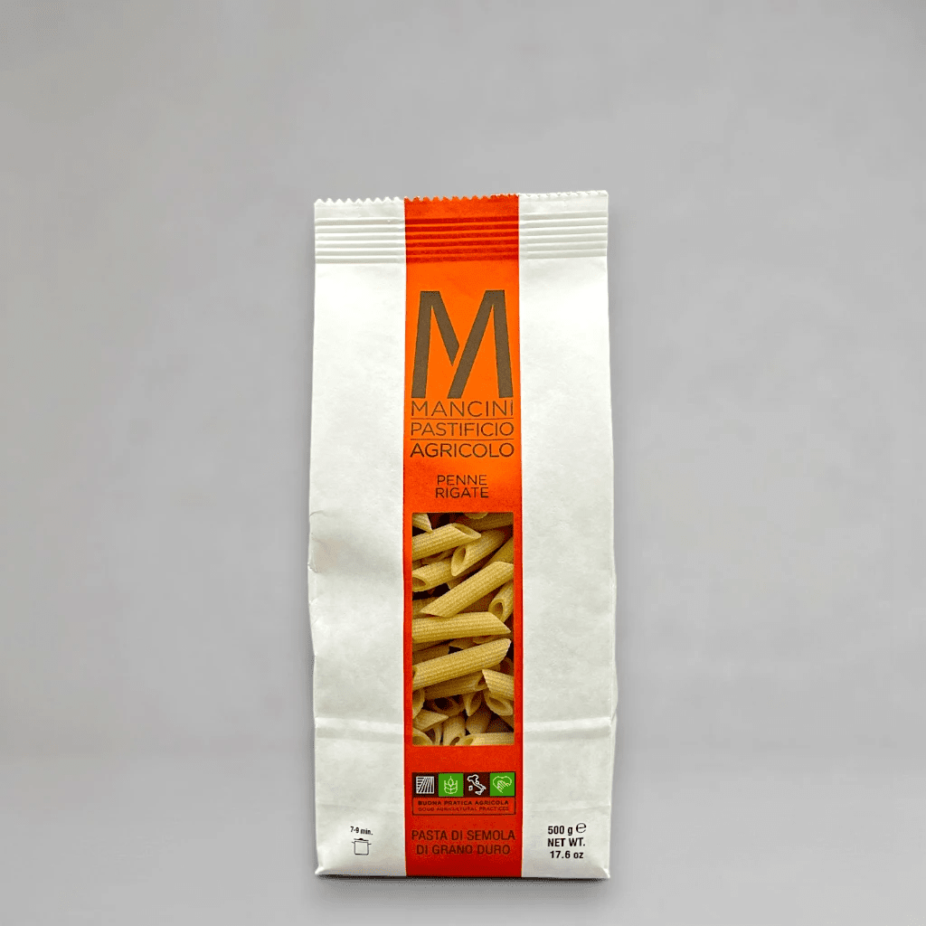Mancini Penne Rigate 500 g – geriffelte Pasta aus Hartweizen aus Eigenanbau in den Marken