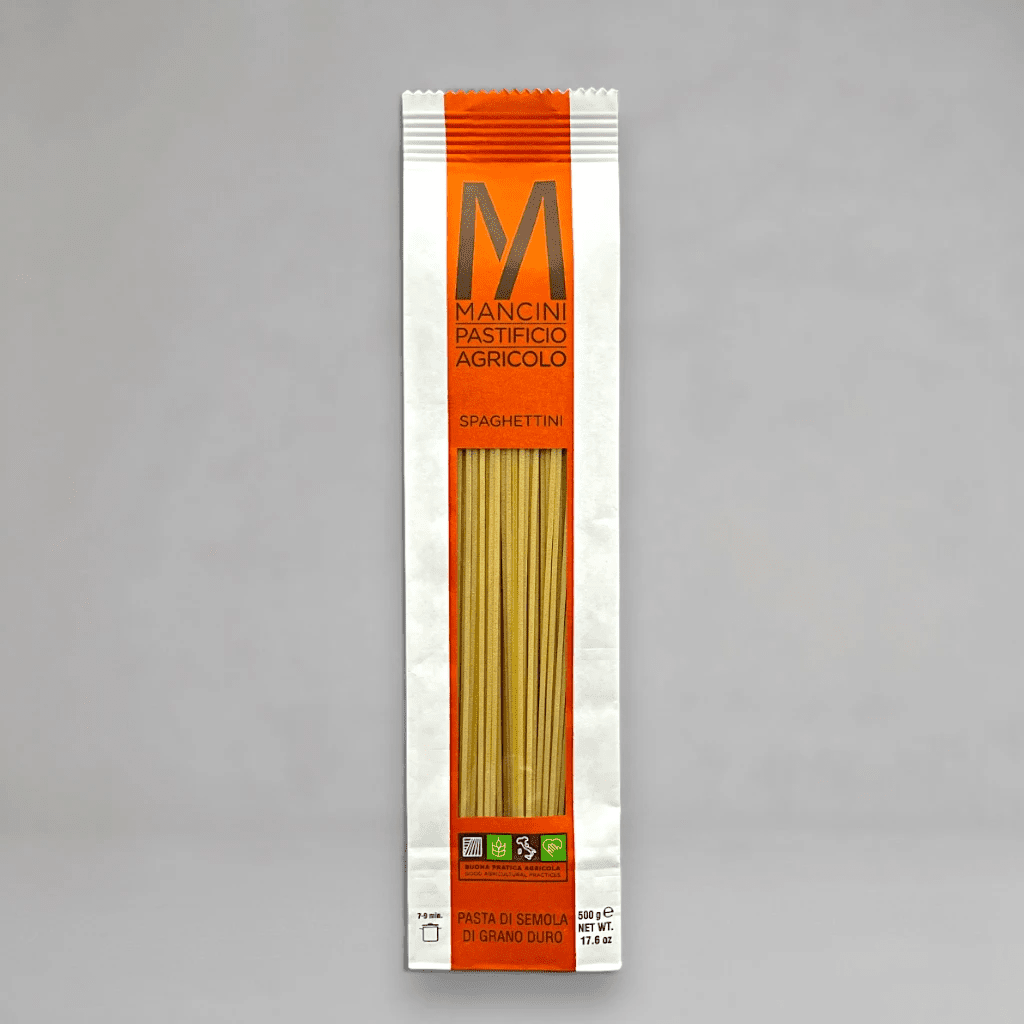 Mancini Spaghettini 500 g – dünne Pasta aus Hartweizen aus Eigenanbau in den Marken