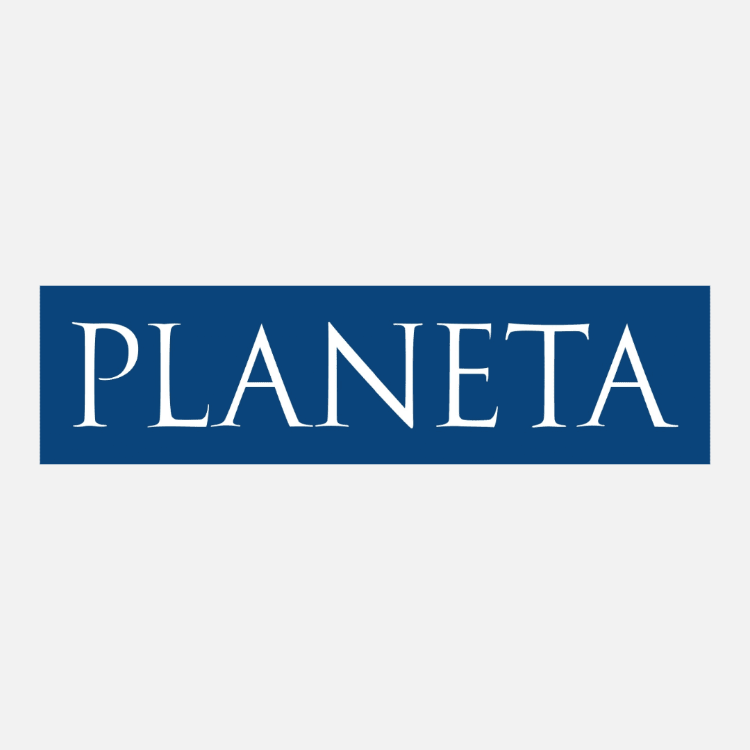 Blaues Planeta-Logo-mit grauem Hintergrund