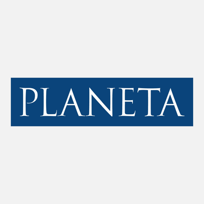 Blaues Planeta-Logo-mit grauem Hintergrund
