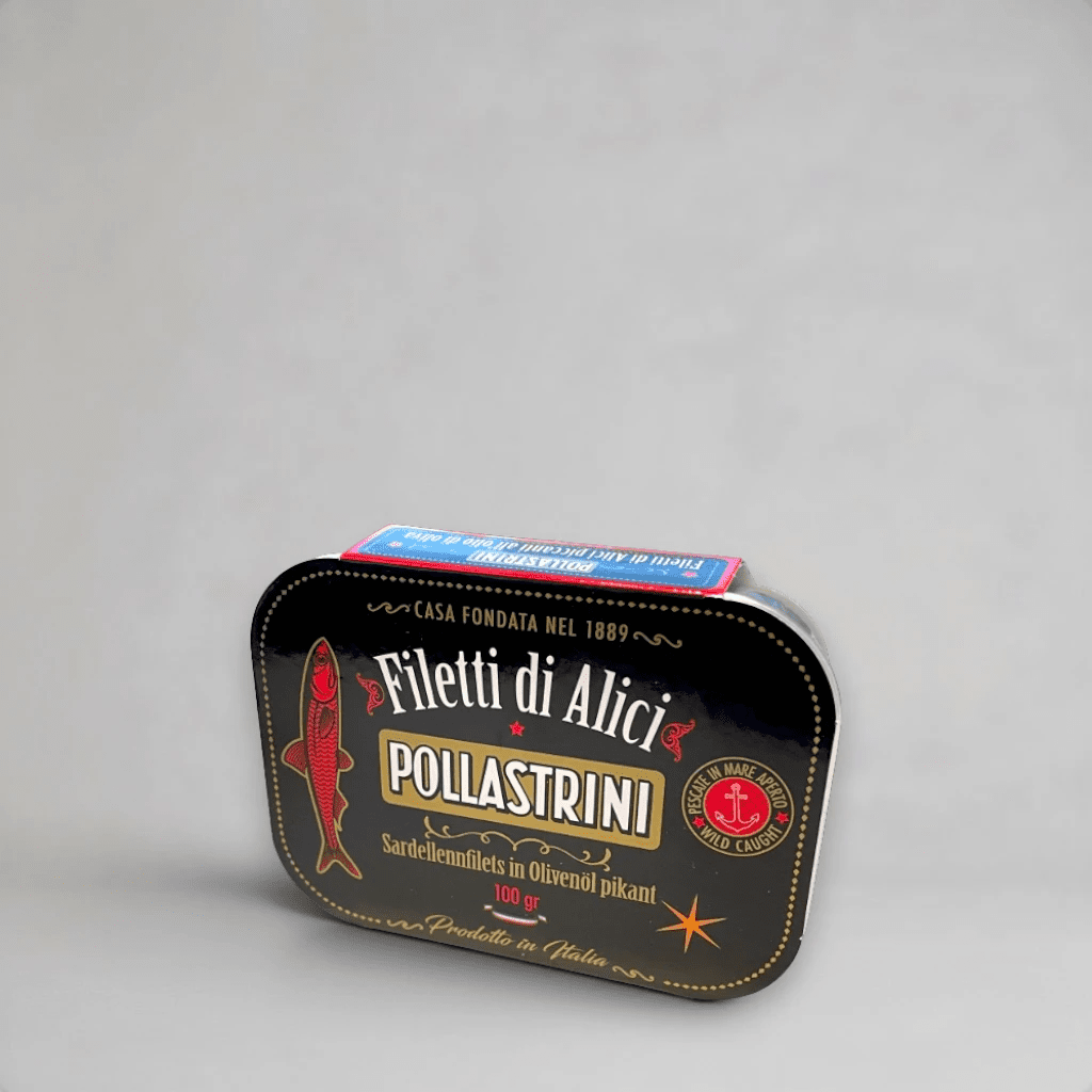 Pollastrini Sardellenfilets in Olivenöl mit Peperoncino – Acciughe Piccanti - OLIPASO - Fischkonserven