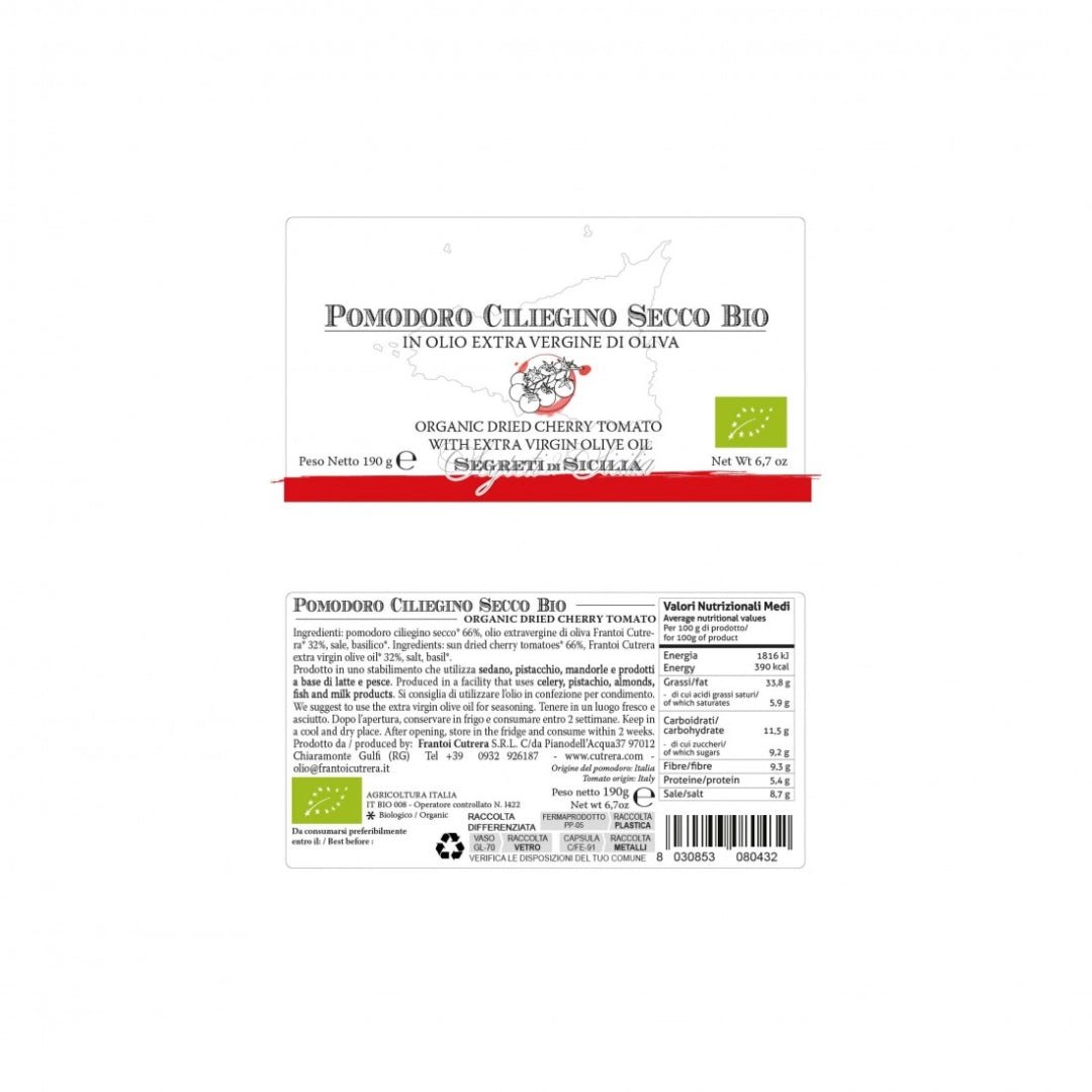 Pomodoro Ciliegino biologico Secco - Bio - Kirschtomaten in Olivenöl - OLIPASO - Antipasti