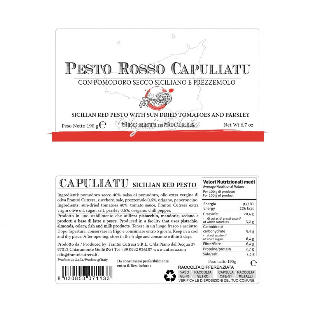 Pesto Rosso Capuliatu - mit getrockneten Tomaten und Petersilie - OLIPASO - Pesto & Crema