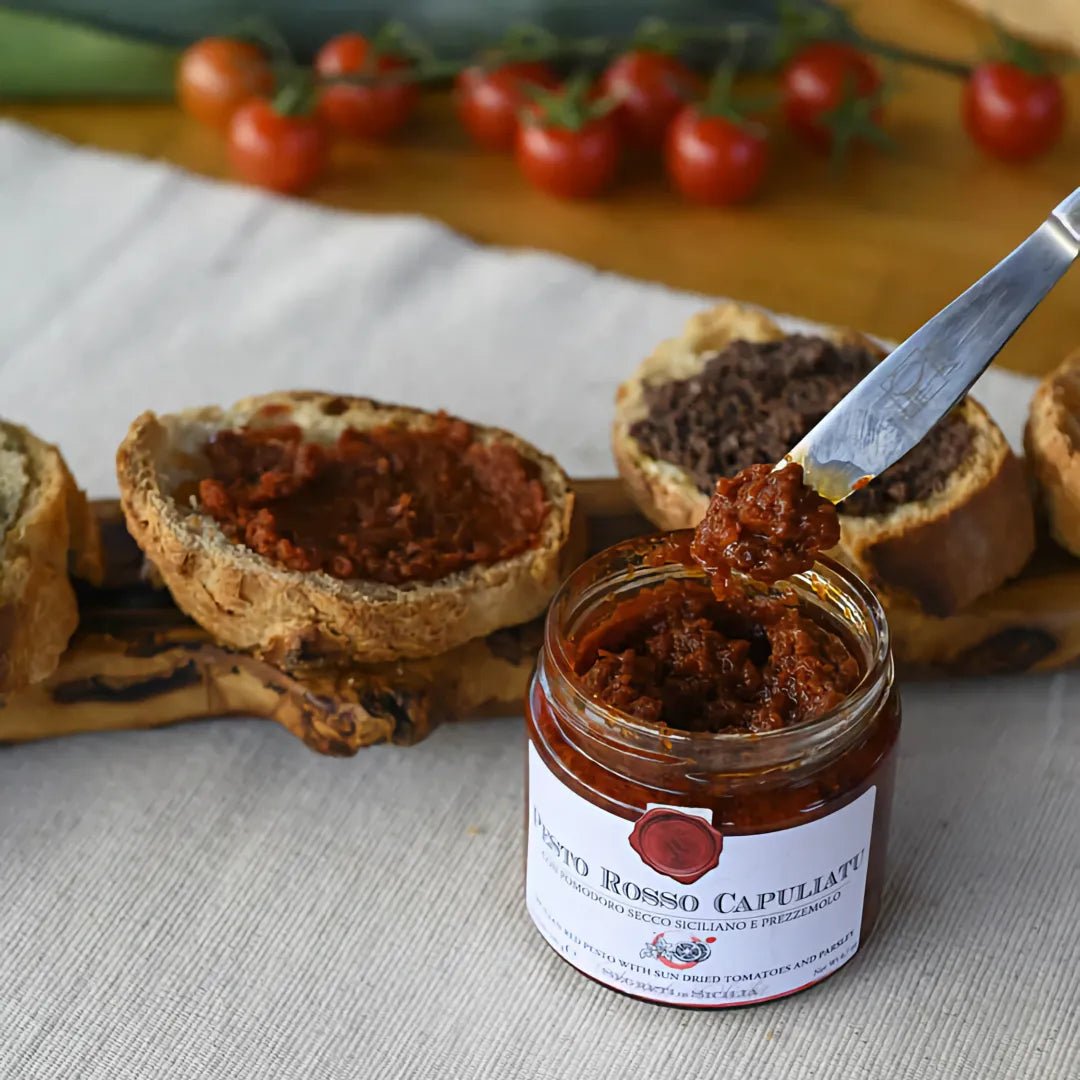 Pesto Rosso Capuliatu - mit getrockneten Tomaten und Petersilie - OLIPASO - Pesto & Crema