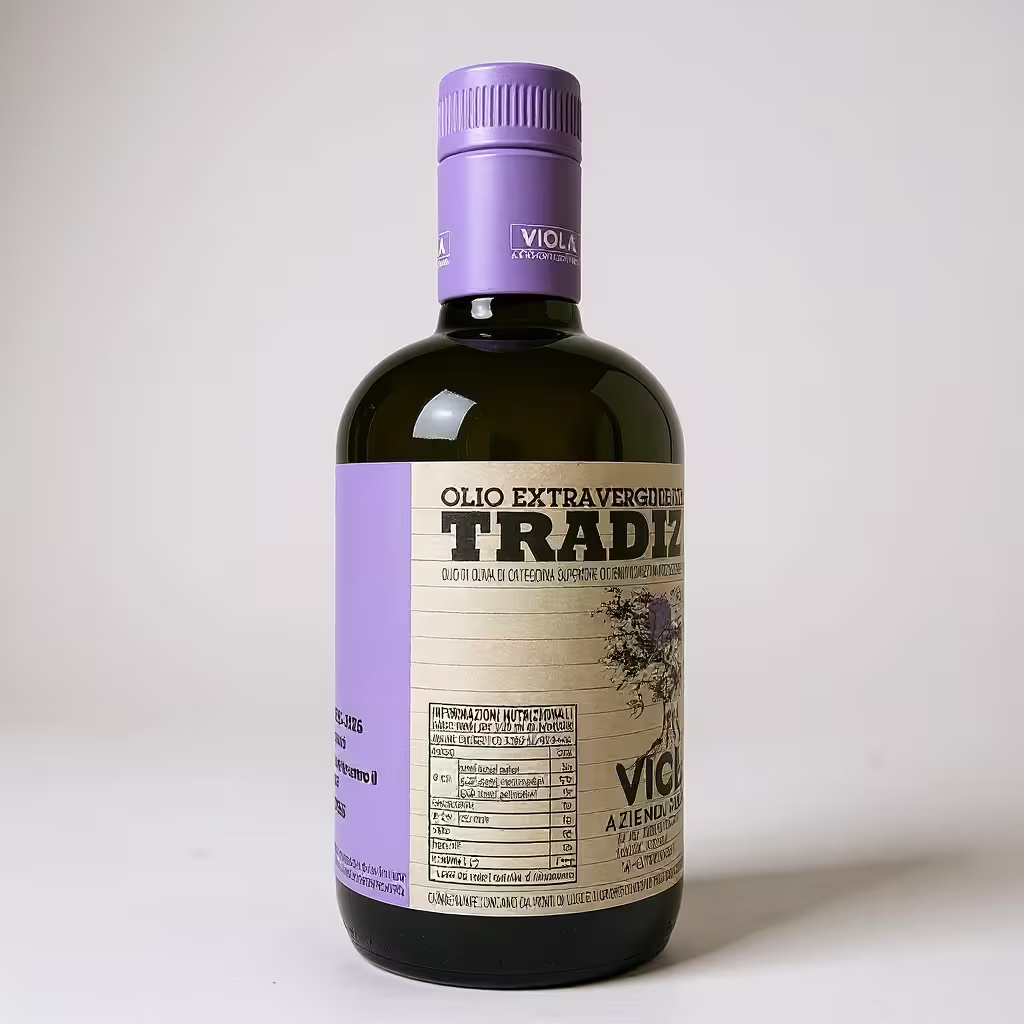 Flaschenansicht Viola Tradizione Olivenöl mit Nährwerttabelle